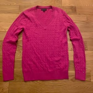 Tommy Hilfiger V-Neck Fuchsia Cable Sweater - medium